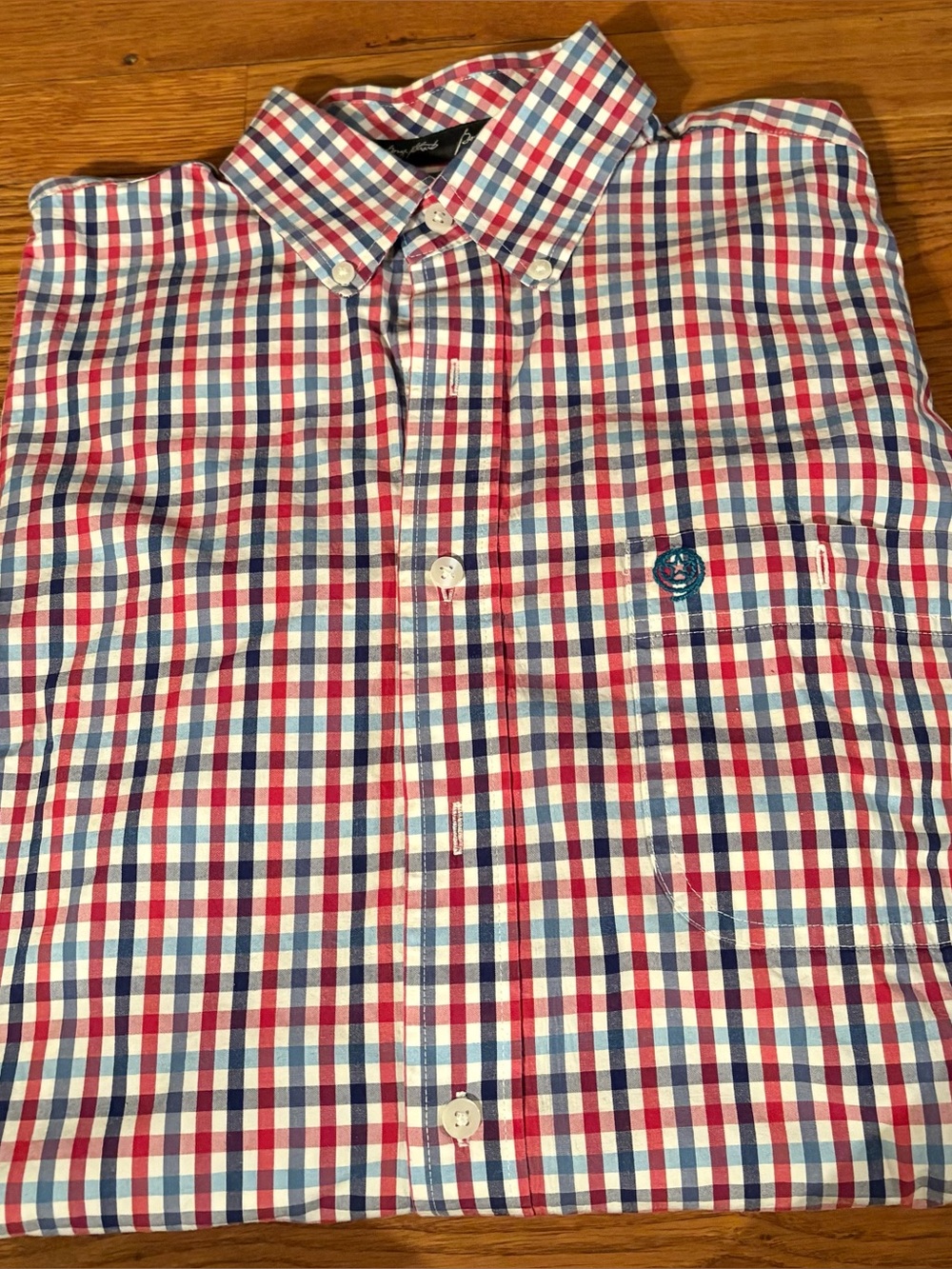 George Strait Wrangler LS Dress Shirt, Red/White/Blue, Size LT, EUC